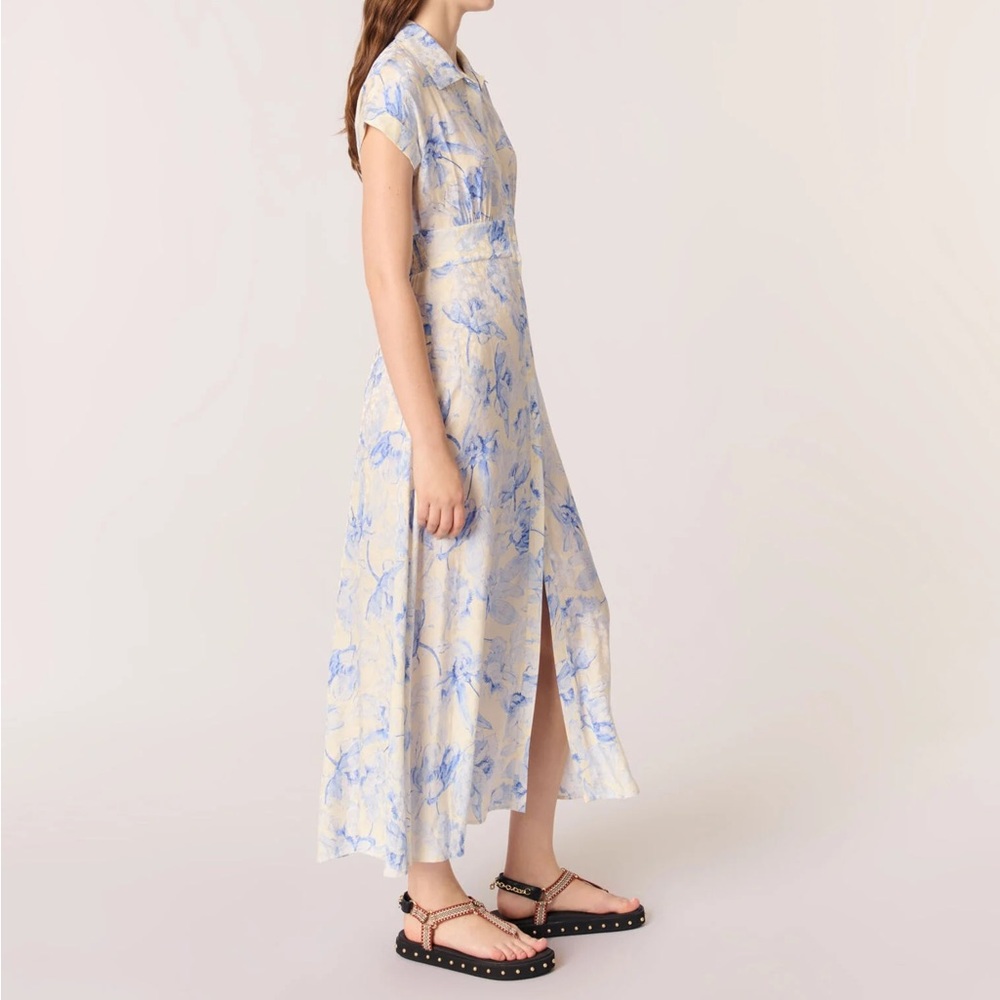 Maje Blue and Cream Satin Floral Patterned maxi dress😍size 36 - Picture 6 of 12